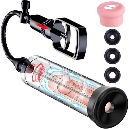 Manual Penis Pump Sex Toys for Men Adjustable Vacuum Training Device with Transparent Cylinder Detachable Silicone Sleeve and Handle Body Safe Material Adult Toy for Couples