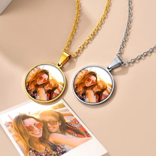 Personalized round Photo Text  Necklace🔴