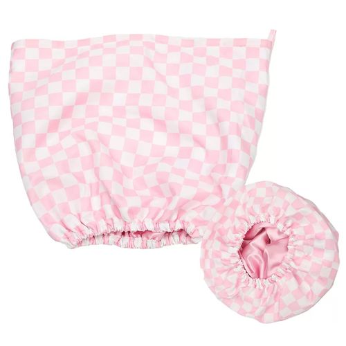 New three-layer waterproof high-end hair care shower cap imitation silk lining plaid unisex adjustable shower cap