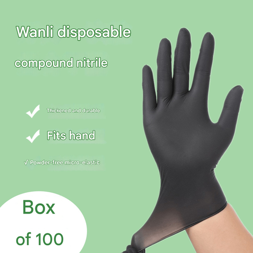 Disposable black thickened durable beauty catering household protective food grade gloves L size 100