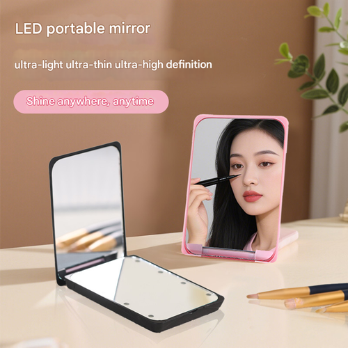 Portable LED makeup mirror with light handheld mini luminous small folding mirror 2 times magnification makeup mirror