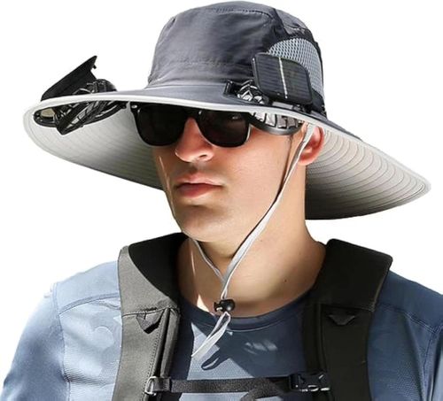 Solar Fan Hat Rechargeable Dual Fan Men's Fishing Fisherman Hat Outdoor Sun Hat