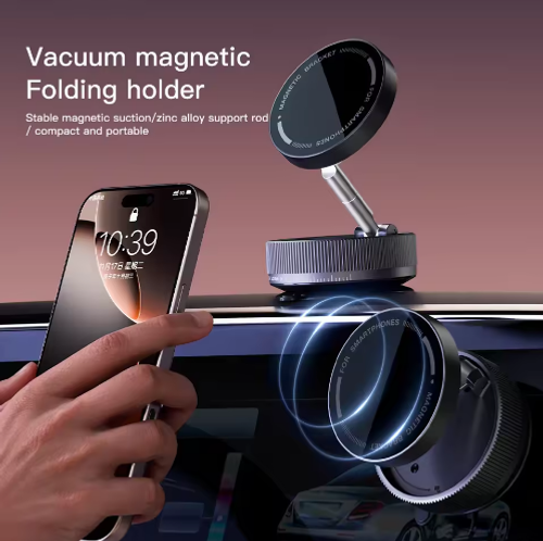 Suporte para celular de painel giratório 360°, suporte magnético de sucção a vácuo de liga de zinco para carro