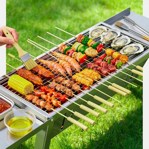 Churrasqueira dobrável de aço inoxidável portátil, reforçada, para churrasco a carvão ao ar livre e acampamento