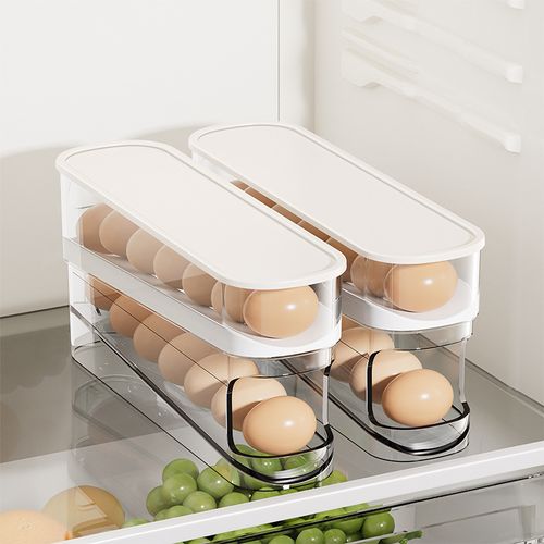 Caixa para armazenar ovos, suporte duplo deslizante sem odores de grau alimentício, organizador para conservação na geladeira