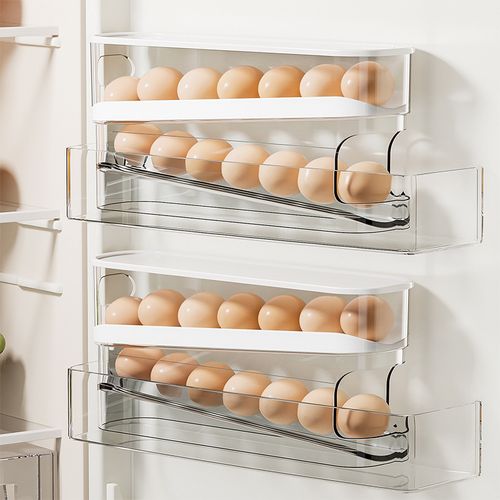 Caixa para armazenar ovos, suporte duplo deslizante sem odores de grau alimentício, organizador para conservação na geladeira