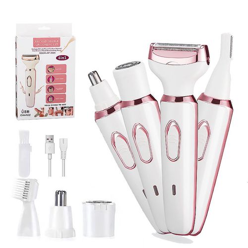 Aparador elétrico recarregável 4‑em‑1 para mulheres: aparador de pelos nasais, remoção de pelos corporais, aparador de sobrancelhas, barbeador facial e removedor de pelos íntimos