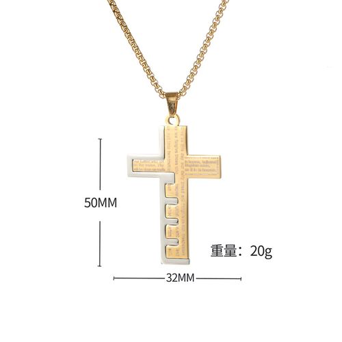 Colar com pingente de cruz dourado de aço inoxidável unissexo