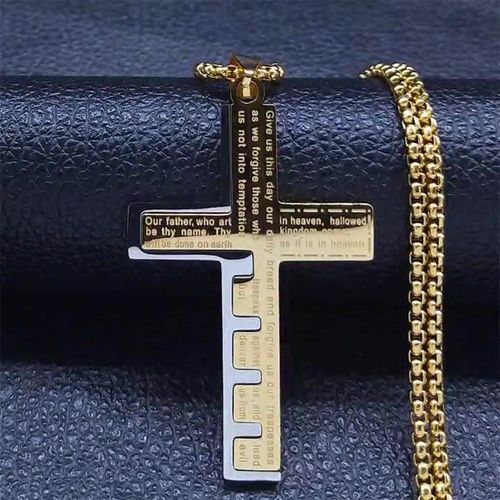 Colar com pingente de cruz dourado de aço inoxidável unissexo