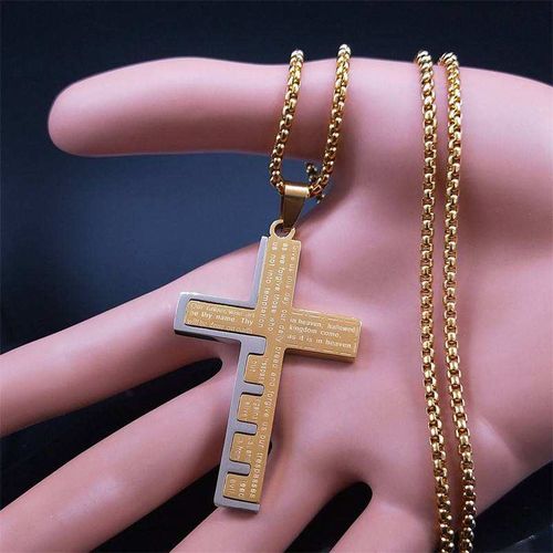 Colar com pingente de cruz dourado de aço inoxidável unissexo