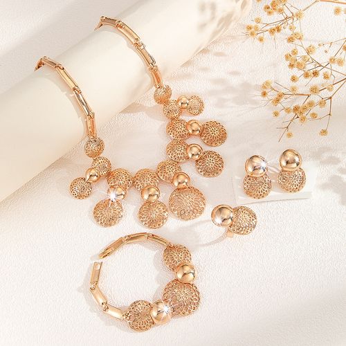 Conjunto de joias de noiva do Oriente Médio e Dubai, conjunto de quatro peças para mulheres africanas: colar, brincos, anel e pulseira