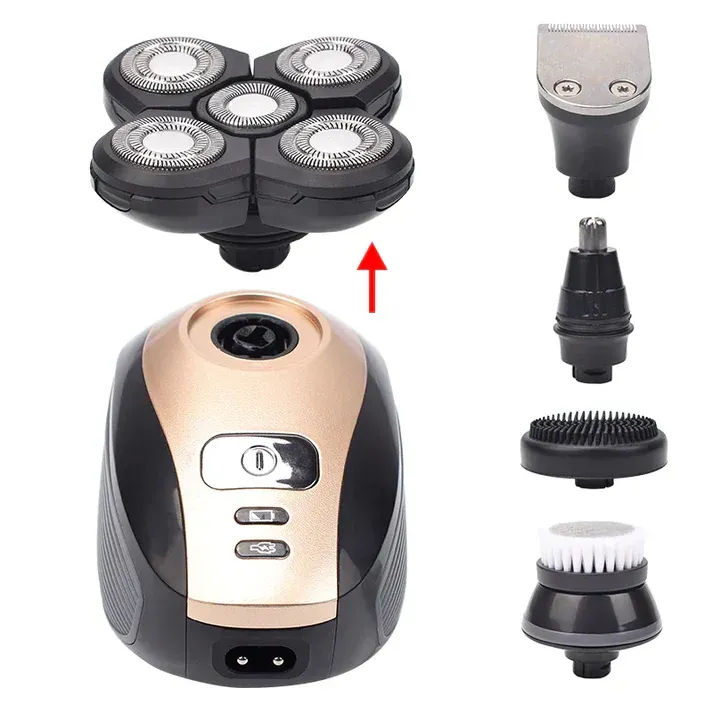 Kit de barbear 5 em 1 recarregável com máquina de cortar cabelo e lâmina de barbear para a cabeça careca