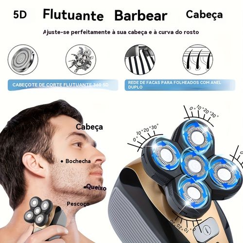 Kit de barbear 5 em 1 recarregável com máquina de cortar cabelo e lâmina de barbear para a cabeça careca