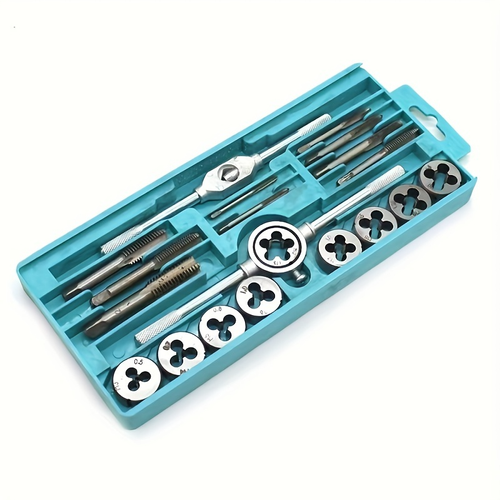 20pcs Conjunto de ferramentas de rosca métrica 20pcs - Kit de ferramentas de rosca de aço de precisão com cabo de chave inglesa, tamanhos M3 a M12, inclui caixa de armazenamento para rosca profissional