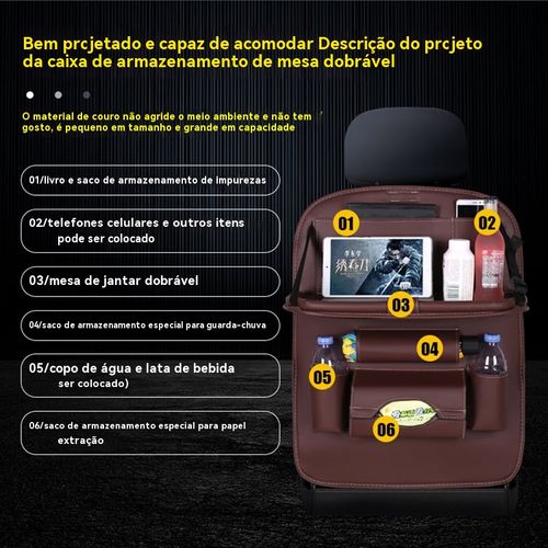 Saco de arrumação em pele para o banco traseiro do automóvel com mesa dobrável