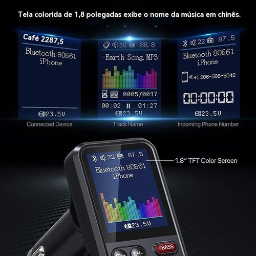 Versão atualizada Transmissor FM Bluetooth para automóvel