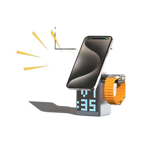 Carregador magnético multifuncional com despertador e altifalante Bluetooth para Apple