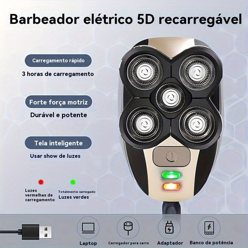Kit de barbear 5 em 1 recarregável com máquina de cortar cabelo e lâmina de barbear para a cabeça careca