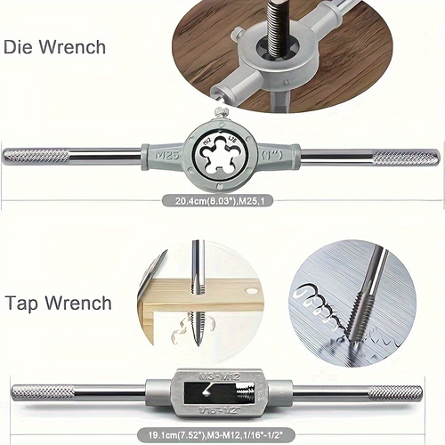 20pcs Conjunto de ferramentas de rosca métrica 20pcs - Kit de ferramentas de rosca de aço de precisão com cabo de chave inglesa, tamanhos M3 a M12, inclui caixa de armazenamento para rosca profissional
