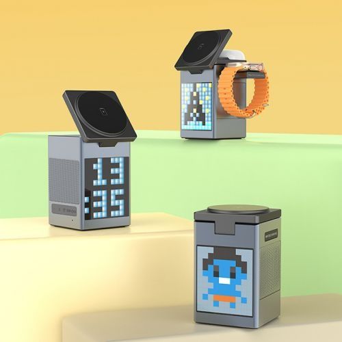 Carregador magnético multifuncional com despertador e altifalante Bluetooth para Apple