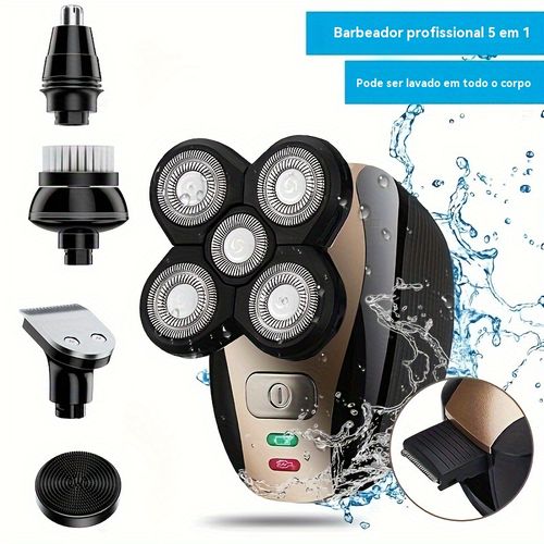 Kit de barbear 5 em 1 recarregável com máquina de cortar cabelo e lâmina de barbear para a cabeça careca