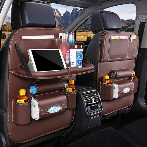 Saco de arrumação em pele para o banco traseiro do automóvel com mesa dobrável