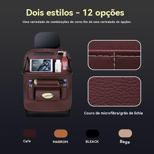 Saco de arrumação em pele para o banco traseiro do automóvel com mesa dobrável