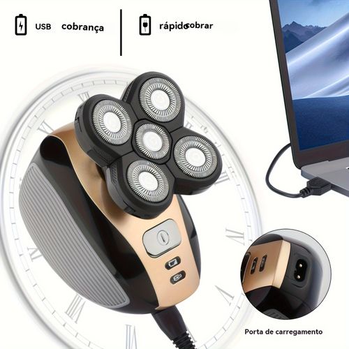 Kit de barbear 5 em 1 recarregável com máquina de cortar cabelo e lâmina de barbear para a cabeça careca