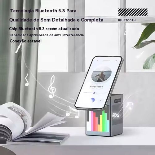 Carregador magnético multifuncional com despertador e altifalante Bluetooth para Apple
