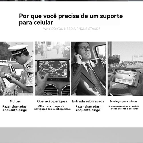 Suporte para telemóvel multifuncional rotativo e retrátil para automóvel