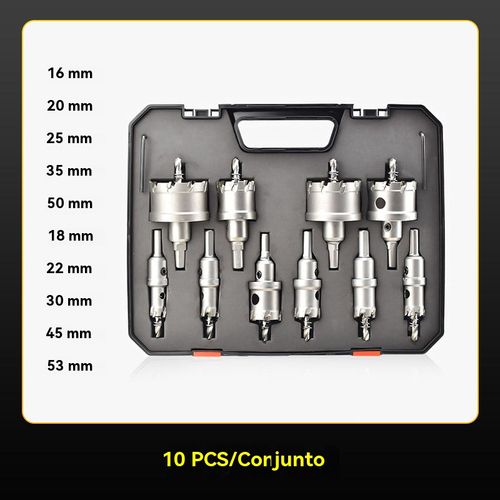 10 peça Cortador de furos com ponta de carboneto para metal