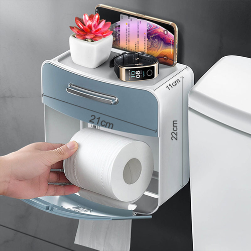 oilet paper holder for bathroom, washroom, or restroom, no hole required, toilet roll tissue paper storage box.