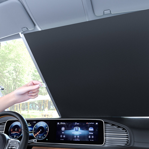 Retractable Car Sunshade, Block UV Rays & Sun Heat Insulation, Alloy Dual Bars Adjustable Car Windshield Sun Shade
