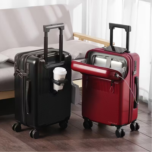 20-Inch Lightweight Carry-On Suitcase with Front Opening, Leather Finish & Combination Lock