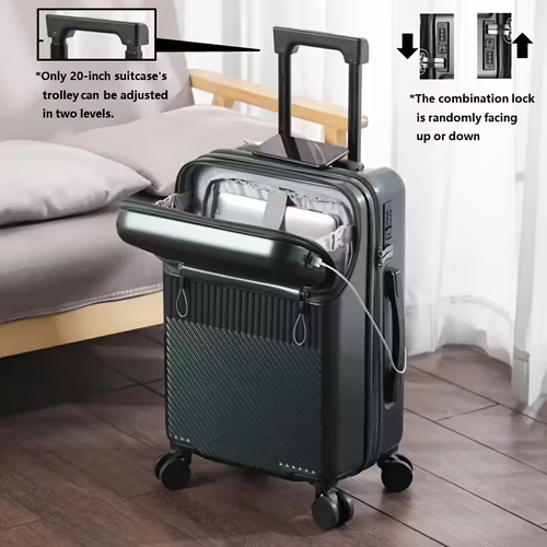 20-Inch Lightweight Carry-On Suitcase with Front Opening, Leather Finish & Combination Lock