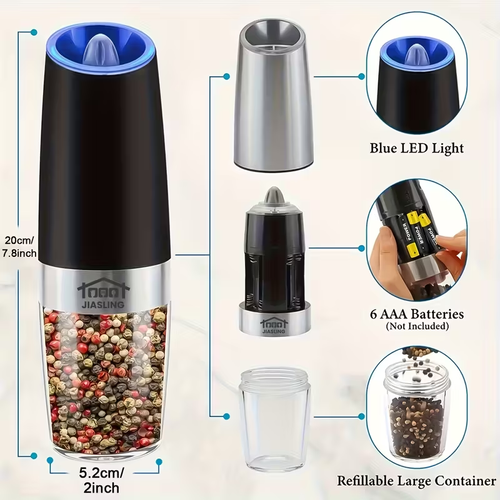 Battery-operated Salt and Pepper Grinder Set (2-Pack)