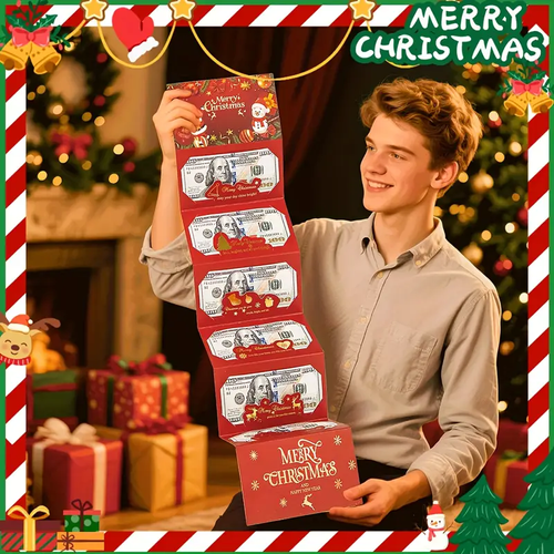 Creative Folding Red Envelope with Santa Claus Card Slot