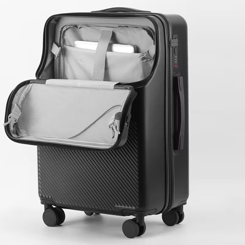 20-Inch Lightweight Carry-On Suitcase with Front Opening, Leather Finish & Combination Lock