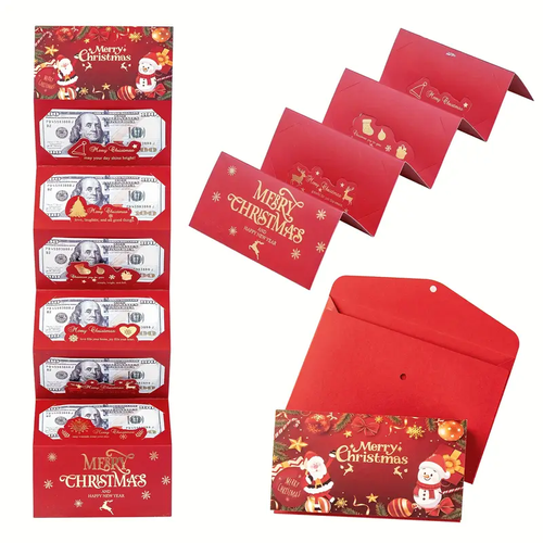 Creative Folding Red Envelope with Santa Claus Card Slot
