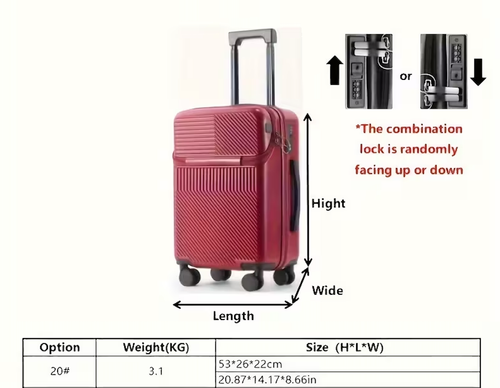 20-Inch Lightweight Carry-On Suitcase with Front Opening, Leather Finish & Combination Lock