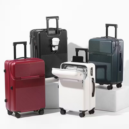 20-Inch Lightweight Carry-On Suitcase with Front Opening, Leather Finish & Combination Lock
