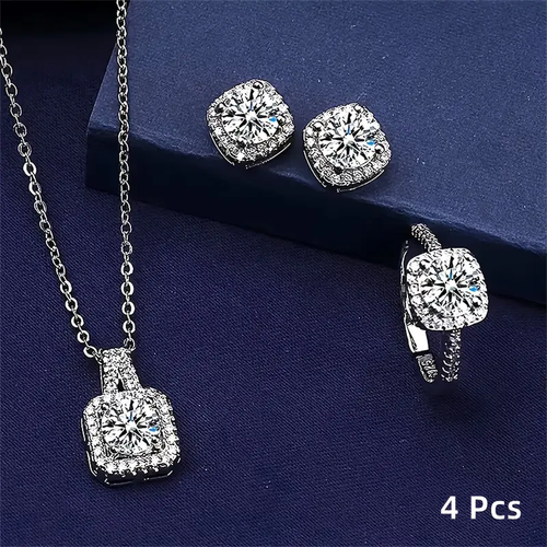 4pcs Sparkling Cube Water Rhinestone Jewelry Set