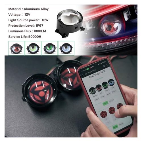🔥Hot Seller🔥 COD!  Devil's Eye LED Dynamic Car Lights - Devil's Eye Headlights, Color-Adjustable, Wi-Fi Controlled, 12V (Multi-Color Mode, 2-Pack)