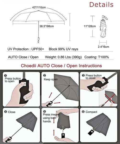 🔥HOT SALE🔥 COD！QWB TUMAAOTU Inverted Umbrella with Carabiner Handle, Compact Wind Proof Umbrellas For Rain and Sun Protection, Portable Reverse Folding Umbrella, Car Umbrella for Women Men, 10 Ribs