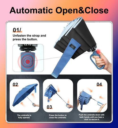 🔥HOT SALE🔥 COD！QWB TUMAAOTU Inverted Umbrella with Carabiner Handle, Compact Wind Proof Umbrellas For Rain and Sun Protection, Portable Reverse Folding Umbrella, Car Umbrella for Women Men, 10 Ribs