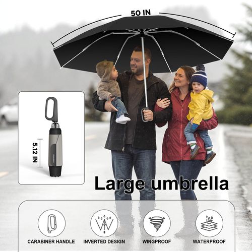 🔥HOT SALE🔥 COD！QWB TUMAAOTU Inverted Umbrella with Carabiner Handle, Compact Wind Proof Umbrellas For Rain and Sun Protection, Portable Reverse Folding Umbrella, Car Umbrella for Women Men, 10 Ribs