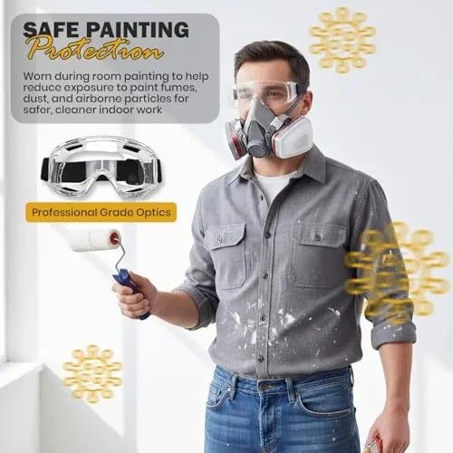 🔥HOT SALE🔥 COD！Respirator Mask for Spray Painting Woodworking Welding Dust and General Safety with Clear Eye Goggles 10 Replacement Filters Half Face Cover with Safety Glasses
