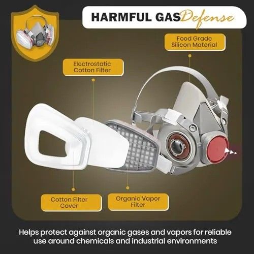 🔥HOT SALE🔥 COD！Respirator Mask for Spray Painting Woodworking Welding Dust and General Safety with Clear Eye Goggles 10 Replacement Filters Half Face Cover with Safety Glasses