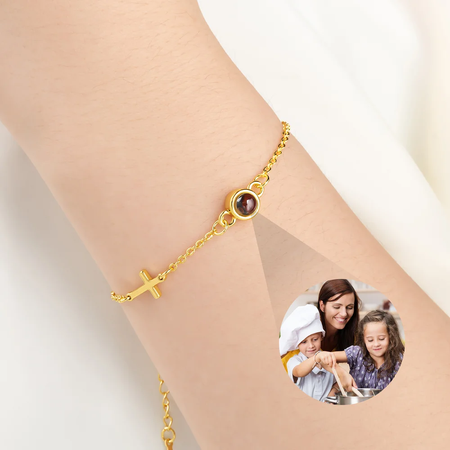 Custom-Personalized Projection Photo Bracelet with Cross Pendant-everydaybliss