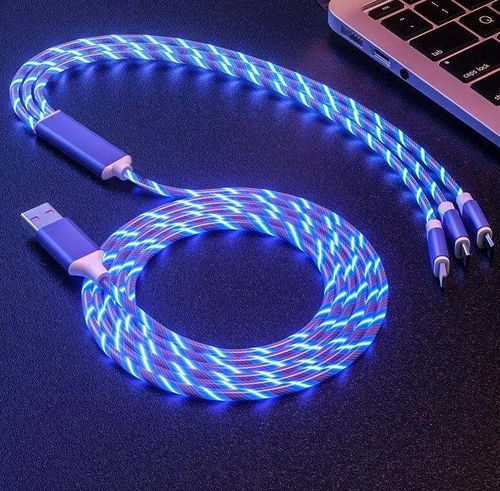 1m New Three in One Color Streaming Data Cable C-Type 8-Pin Charging Three in One LED Streaming Fast Charging Cable